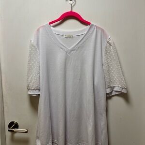 White Women's Top with Sheer Sleeves